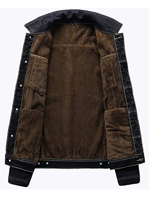chouyatou Men's Winter Warm Thicked Sherpa Lined Single Breasted Basic Collar Trucker Jacket