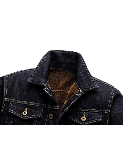 chouyatou Men's Winter Warm Thicked Sherpa Lined Single Breasted Basic Collar Trucker Jacket