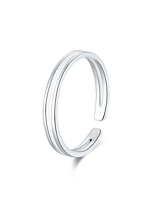 925 Sterling Silver Thin Line Minimalist Open Cuff Toe Ring Band For Women Size 2-4