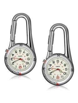 Hicarer 2 Pieces Clip-on Quartz Watch Backpack Fob Belt Watch Glow in The Dark Unisex Pocket Watch with White Dial for Doctors Nurses Outdoor Activities