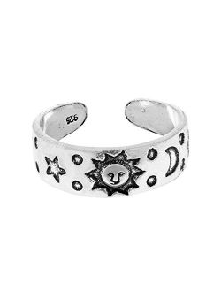 AeraVida Celestial Sky Sun Moon and Star .925 Sterling Silver Toe Ring or Pinky Ring
