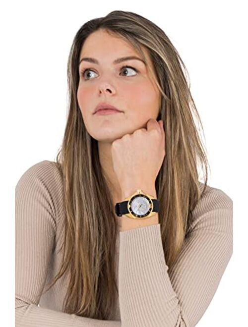 Invicta Women's Angel Gold Tone Stainless Steel and Black Silicone Quartz Watch, Two Tone (Model: 0489)