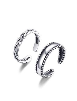 Elitven Mothers Day Present 2PCS Sterling Silver Open Adjustable Toe Rings Vintage Braid Rings for Women (Braided Style)…