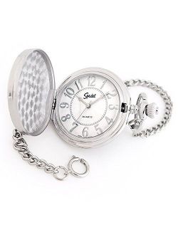 Classic Smooth Pocket Watch with 14 Chain, Silver Tone with White Dial in Gift Box Engravable