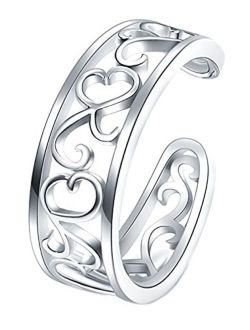 925 Sterling Silver Toe Ring, BoRuo Flower Hawaiian Leaf Adjustable Band Tail Ring