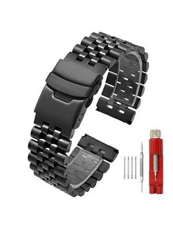 Super Brushed & Polished 3D Solid Stainless Steel Watch Bracelet Band 20mm 22mm Security Double Deployment Buckle