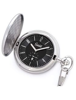 Classic Brushed Satin Engravable Pocket Watch with 14" Chain Date Window, Seconds Sub-Dial and Luminous Hands