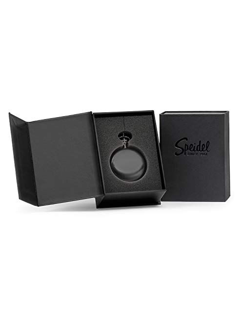 Speidel Classic Brushed Satin Engravable Pocket Watch with 14" Chain Date Window, Seconds Sub-Dial and Luminous Hands