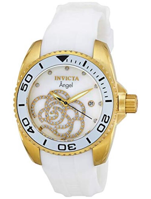 Invicta Women's Angel Gold Tone Stainless Steel and White Silicone Quartz Watch, Gold (Model: 0488)