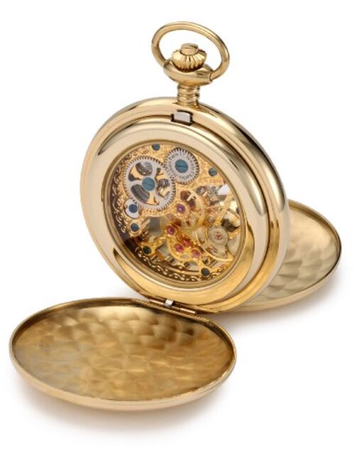 Charles-Hubert Paris Charles-Hubert, Paris 3904-G Premium Collection Gold-Plated Stainless Steel Polished Finish Double Hunter Case Mechanical Pocket Watch