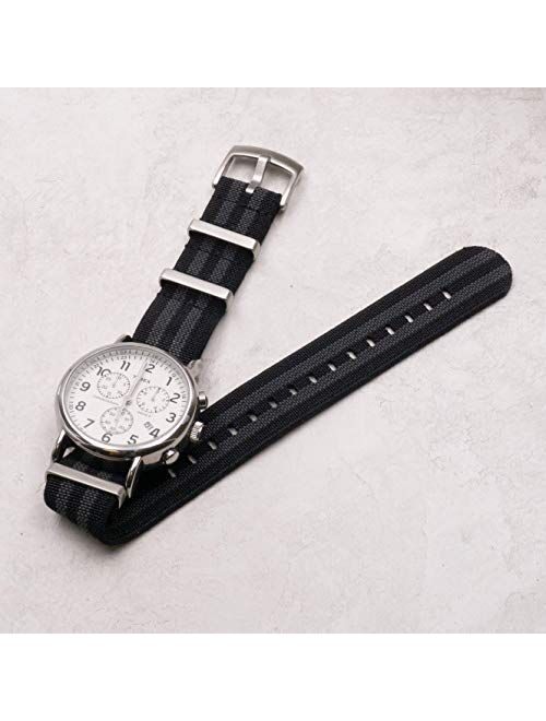 Fossil Benchmark Basics Elastic Watch Band - Parachute Nylon One-Piece Military Style Watch Straps for Men & Women - Choice of Color & Width - 20mm or 22mm