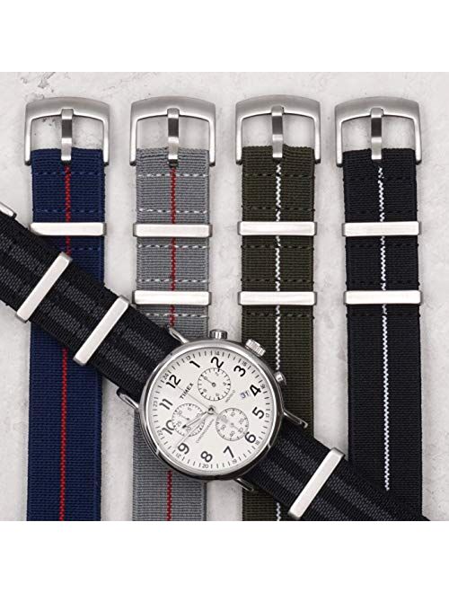 Fossil Benchmark Basics Elastic Watch Band - Parachute Nylon One-Piece Military Style Watch Straps for Men & Women - Choice of Color & Width - 20mm or 22mm