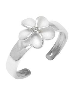 Honolulu Jewelry Company Sterling Silver Plumeria Flower CZ Toe Ring