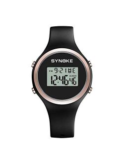 Multifunction Women Sport Digital Watch,Casual Calendar Silicone Strap Wrist Watches for Girls, Black