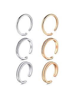 MODRSA Toe Rings for Women Silver Rose Gold Adjustable Simple Open Band Joint Knuckle Tail Ring Hypoallergenic Diamond Flower Foot Fingers Jewelry for Summer Sandals
