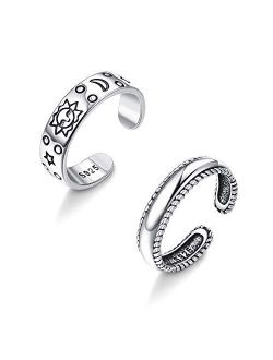 Milacolato 3Pcs 925 Sterling Silver Open Toe Rings for Women Adjustable Band Rings Finger Foot Jewelry Set
