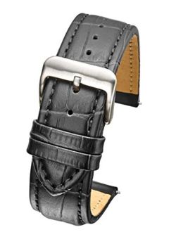 ALPINE Padded & Stitched Genuine Leather Alligator Grain Watch Band in Extra Long Length for WIDER WRISTS ONLY- Black, Brown in Sizes 18XL, 20XL, 22XL, 24XL, 26XL (fits w