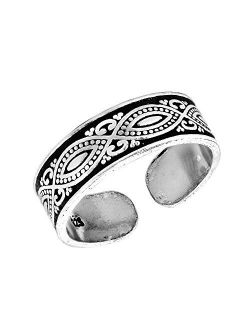 Decorative Balinese Marquise Design .925 Sterling Silver Toe Ring or Pinky Ring