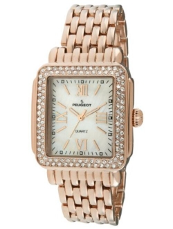 Peugeot Women Rectangle Dress Watch with Crystal Decorated Bezel, Roman Numerals and Bracelet