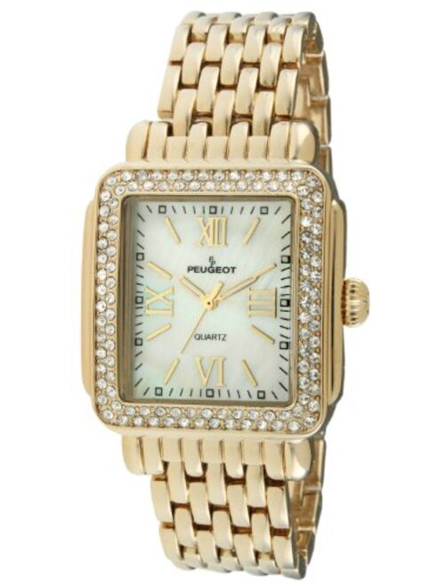 Seiko Peugeot Women Rectangle Dress Watch with Crystal Decorated Bezel, Roman Numerals and Bracelet
