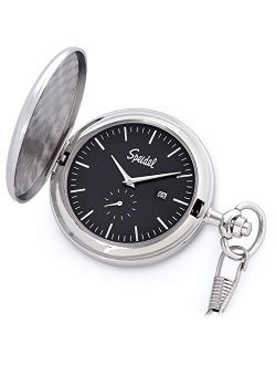 Classic Brushed Engravable Pocket Watch with 14" Chain, Date Window, Seconds Sub-Dial and Luminous Hands