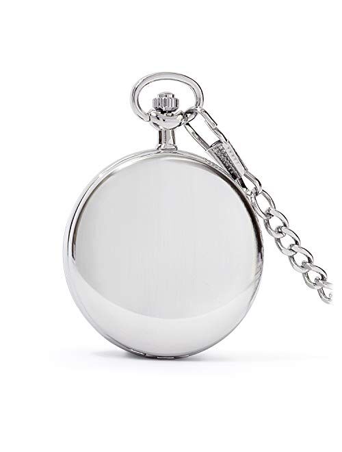 Speidel Classic Brushed Engravable Pocket Watch with 14" Chain, Date Window, Seconds Sub-Dial and Luminous Hands