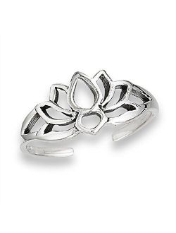 Filigree Flower Lotus Silhouette Nature .925 Sterling Silver Peace Bohemian Toe Ring Band