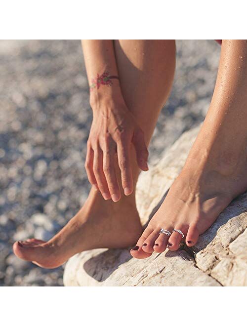 ORAZIO 6 Pcs Toe Ring for Women Adjustable Arrow Wave Minimalistic Cute Silver Toe Rings Set Foot Jewelry