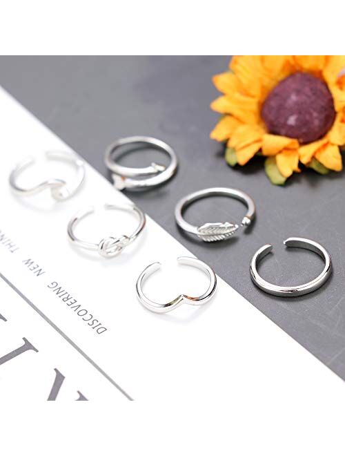 ORAZIO 6 Pcs Toe Ring for Women Adjustable Arrow Wave Minimalistic Cute Silver Toe Rings Set Foot Jewelry