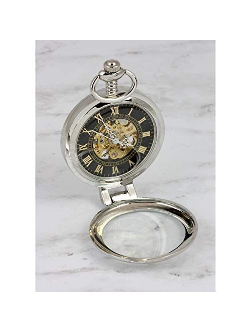 American Coin Treasures Coin Pocket Watch with Skeleton Quartz Movement | Gold Layered Silver Walking Liberty Half Dollar | Genuine U.S. Coin | Sweeping Second Hand, Magnifying Glass | Certifica
