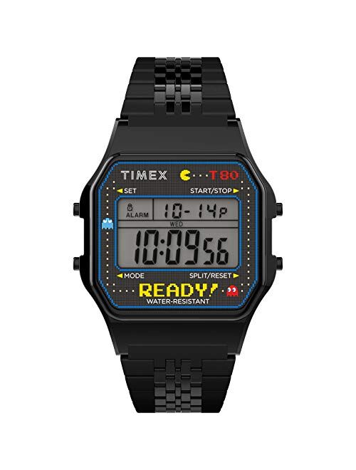 Timex T80 x PAC-MAN 40th Anniversary 34mm Digital Watch – Black Ready! with Stainless Steel Bracelet