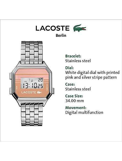 Lacoste Berlin Quartz Watch with Stainless Steel Strap, Silver, 18 (Model: 2020136)
