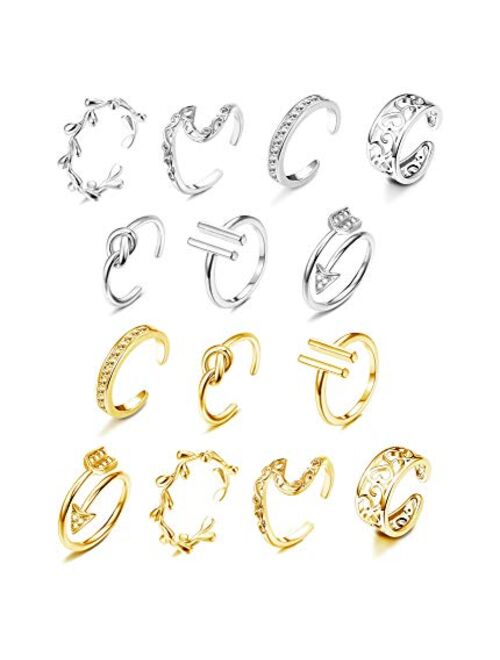 Hanpabum 14pcs Open Toe Rings Flower Hollow CZ Band Vintage Toe Ring Set Adjustable Women Summer Beach Jewelry
