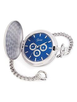 Classic Smooth Pocket Watch with 14 Chain Silver Tone with Blue Dial in Gift Box Engravable