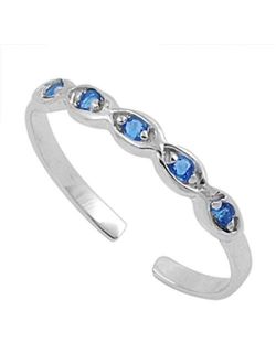 Blue Apple Co. Silver Toe Ring Simulated Cubic Zirconia Adjustable Band 925 Sterling Silver (2mm)