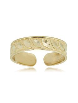 AVORA 10K Yellow Gold Adjustable Diamond-cut Leaf Toe Ring