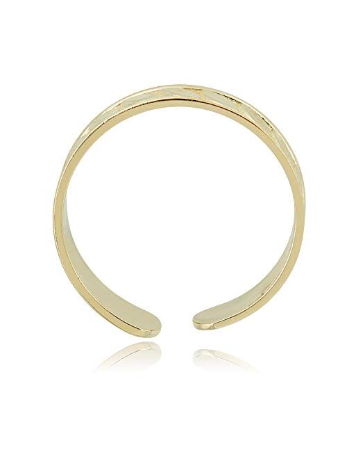 AVORA 10K Yellow Gold Adjustable Diamond-cut Leaf Toe Ring