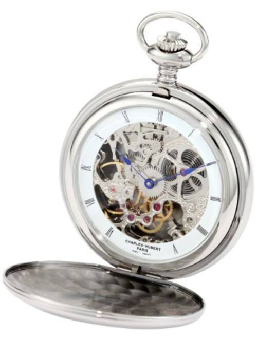 Charles-Hubert Paris Charles-Hubert, Paris 3904-W Premium Collection Stainless Steel Polished Finish Double Hunter Case Mechanical Pocket Watch