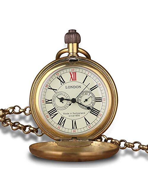 Fashion Copper Train London Design Hand Winding Mechanical Pocket Watch Mens Watches