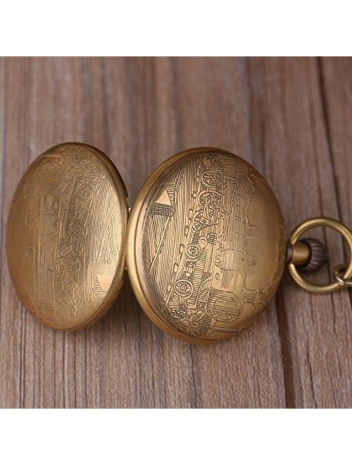 Fashion Copper Train London Design Hand Winding Mechanical Pocket Watch Mens Watches
