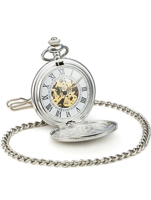 SEWOR Vintage Elegant Carving Pocket Watch with Chain, Mechanical Hand Wind
