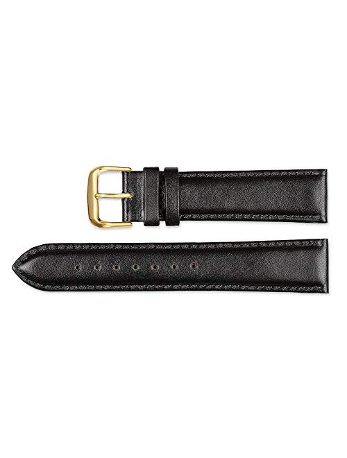deBeer Smooth Leather Replacement Watch Band (Silver or Gold Buckle) - Black 15mm Watch Strap