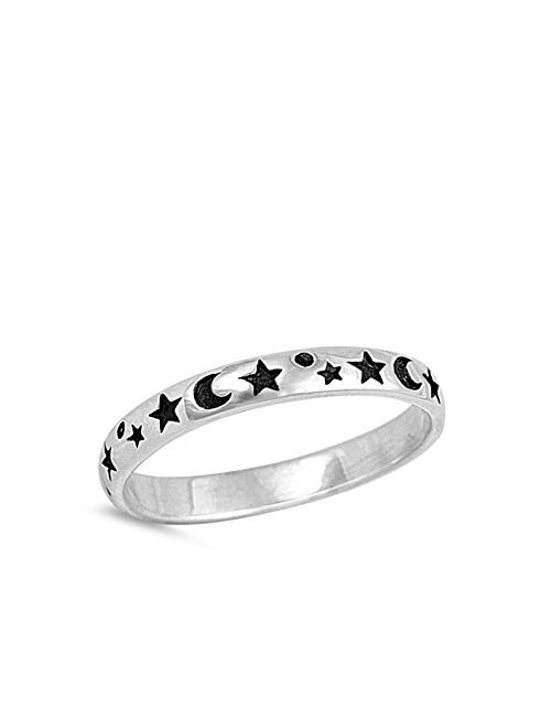 Moon Star Cute Fashion Ring New .925 Sterling Silver Toe Band Sizes 2-12