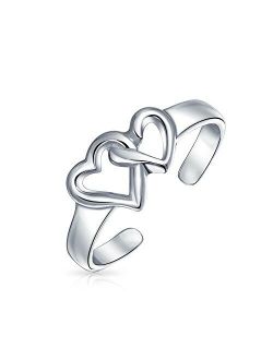 Personalized Engravable Mid Finger Double Open Interlocking Hearts Midi Toe Ring For Women or Pinky Ring For Teen .925 Silver Sterling Adjustable