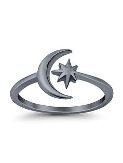 Blue Apple Co. Moon & Stars Toe Ring Adjustable Band 925 Sterling Silver (9mm)