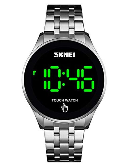 Touch Screen Digital LED Waterproof Men Womens Sport Casual Stainless Steel Wrist Watch