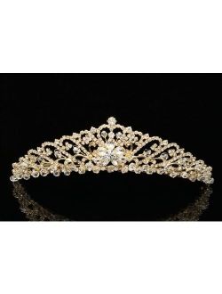 Bridal Wedding Princess Rhinestones Crystal Flower Tiara Crown - Silver Plating