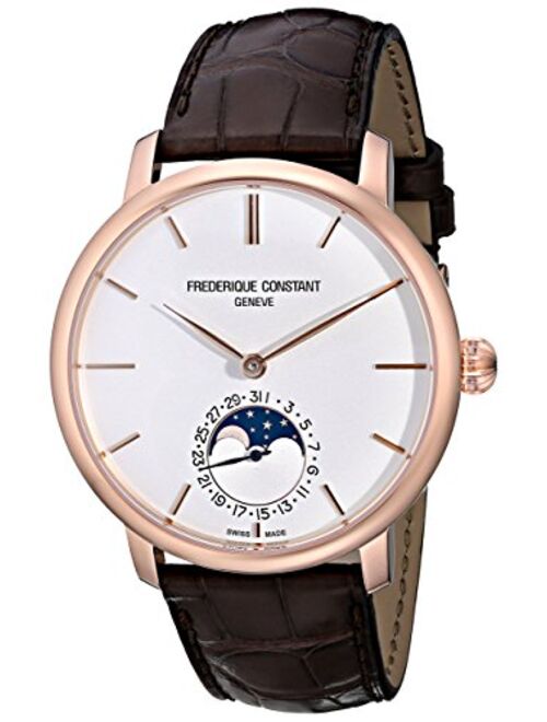 Frederique Constant Men's FC705X4S4 Slim Line Rose Gold-Plated Automatic Watch with Brown Leather Band