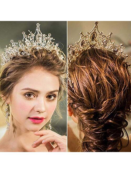 Aceorna Baroque Queen Crowns Crystal Wedding Crowns and Tiaras for Brides and Bridesmaids Rhinestones Prom Festival Costume Crown Pricess Tiara Bridal Hair Accessories fo
