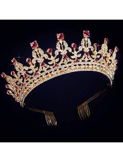 Didder Crowns For Women Red Rhinestone Crown Tiara, Tiaras and Crowns for Women, Tiaras for Girls Gold Crown for Girls Elegant Princess Crown Tiara with Combs Wedding Bri